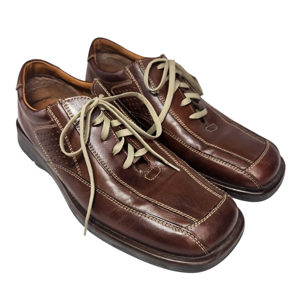 JF J.Ferrar Dark Brown Leather Oxfords Size 10.5 Lace Up Casual Dress Italy